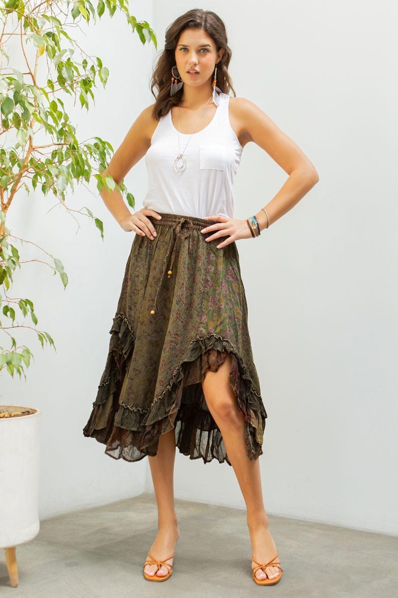 Midi Skirt With Rayon Print Patch Product Image