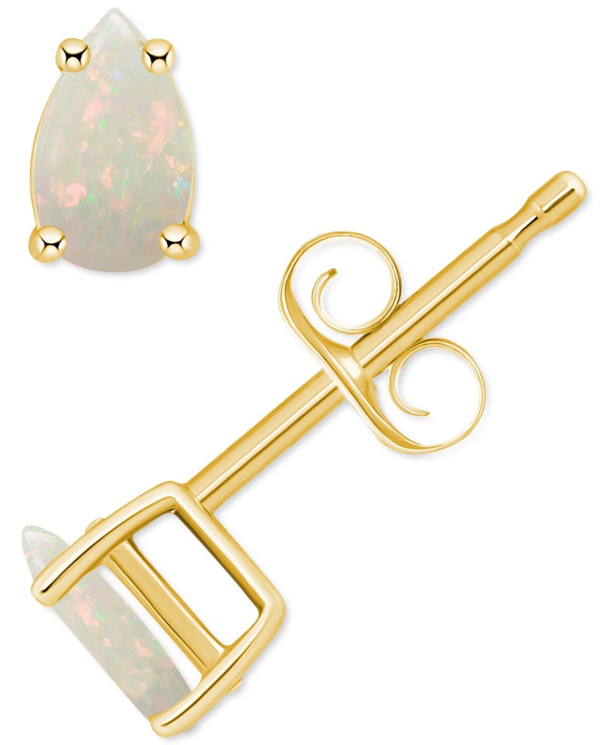 14k Gold Pear Shape Birthstone Stud Earrings, Womens, White Opal Oct Product Image