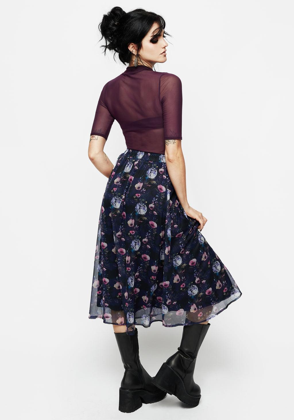 Socordia Floral Moon Chiffon Midi Skirt Product Image