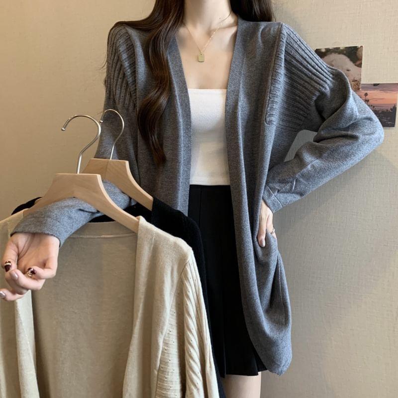 Ribbed Open Front Cardigan Product Image