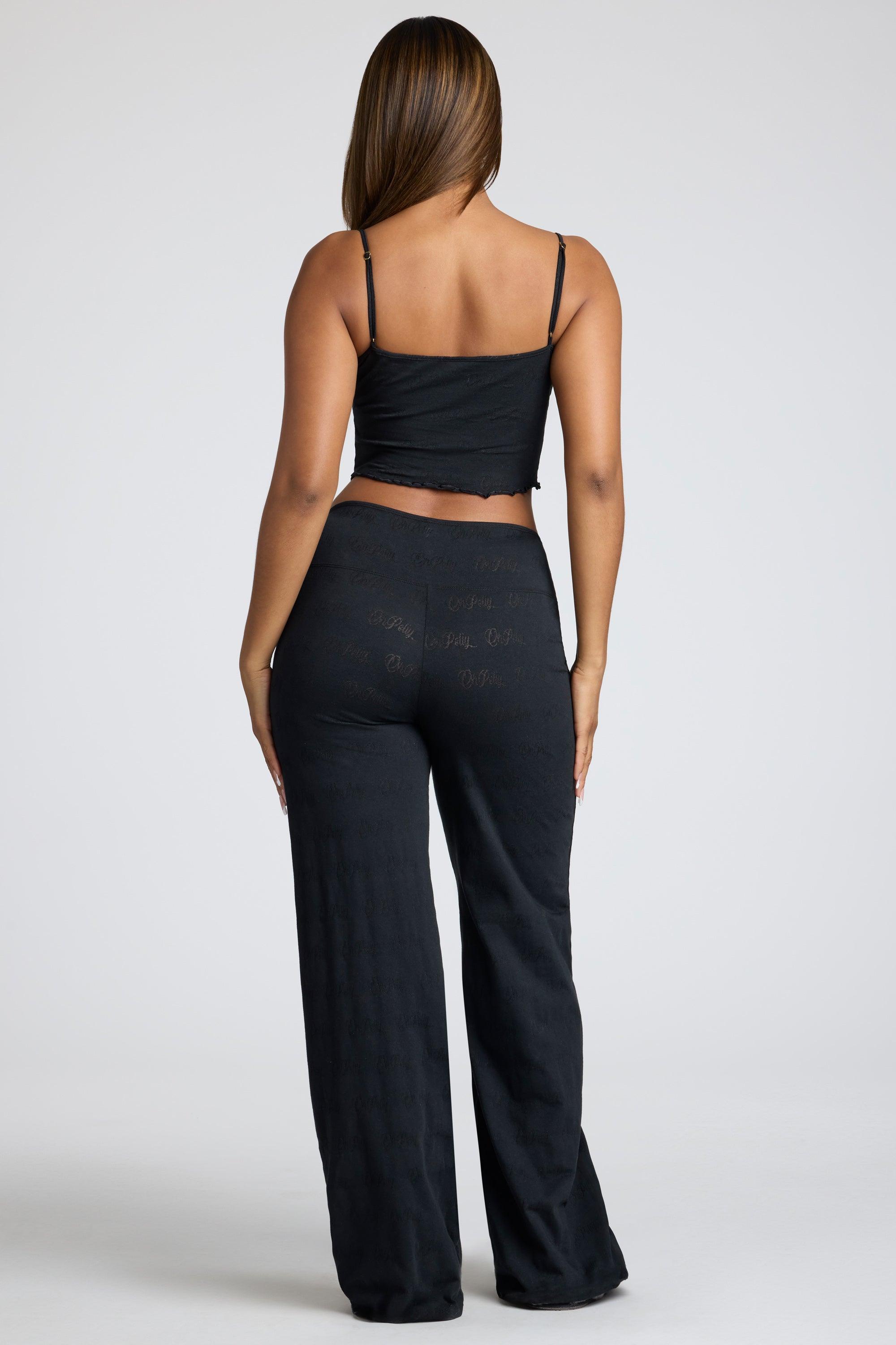 Tall Mid Rise Straight Leg Pointelle Trousers in Black Product Image