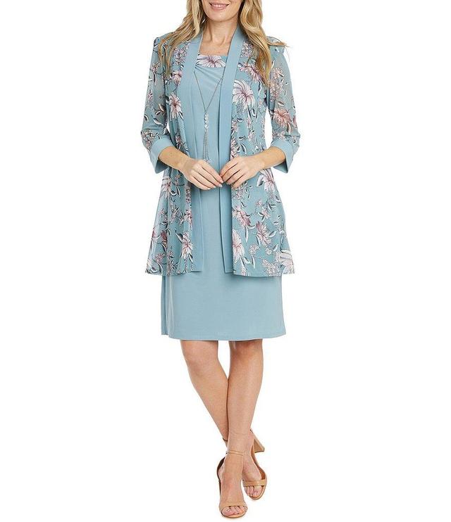 R & M Richards 3/4 Sleeve Crew Neck Floral Print 2-Piece Jacket Dress Product Image