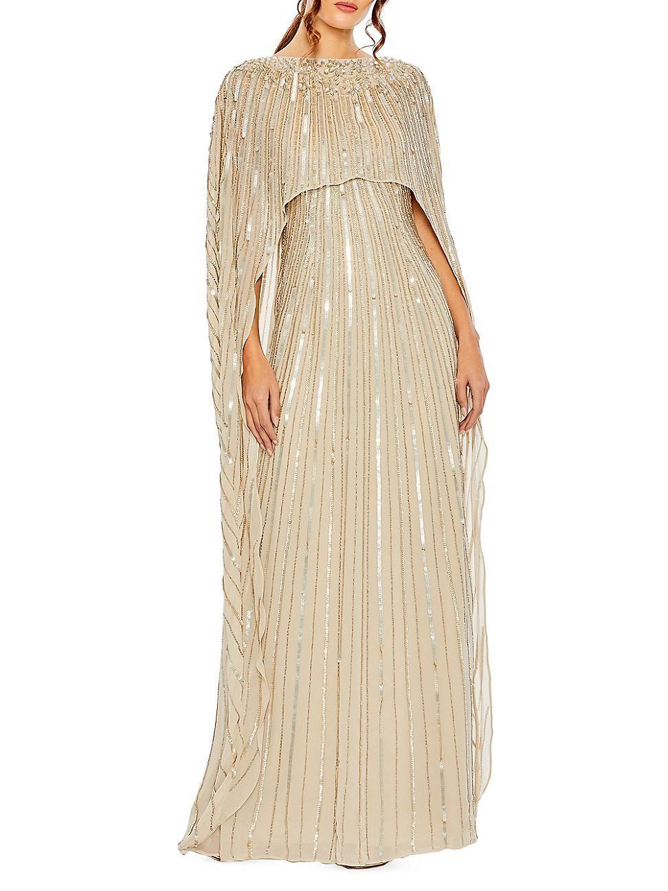 Womens Sequined Column Cape Gown Product Image