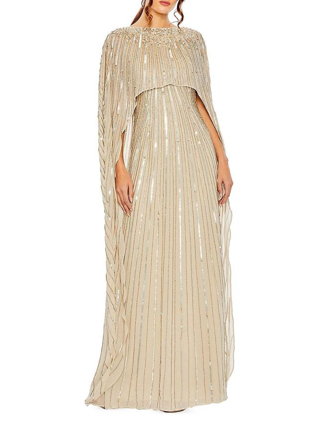 Womens Sequined Column Cape Gown Product Image