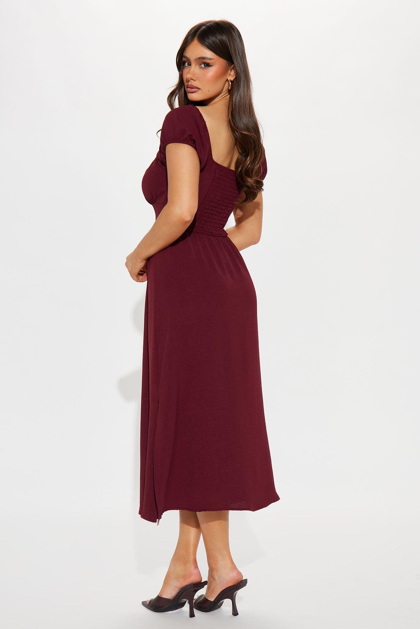 Callista Corset Midi Dress - Wine Product Image