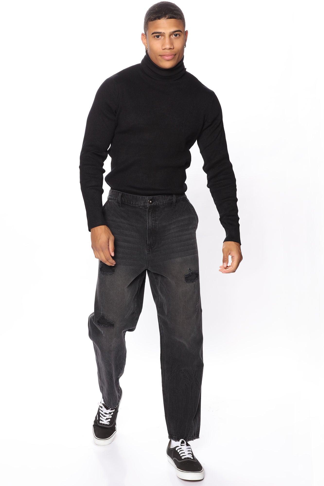 Viscose Ribbed Turtleneck - Black Product Image