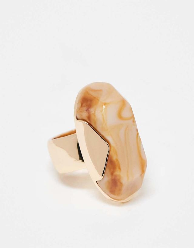 ASOS DESIGN ring with XL resin stone in gold tone Product Image