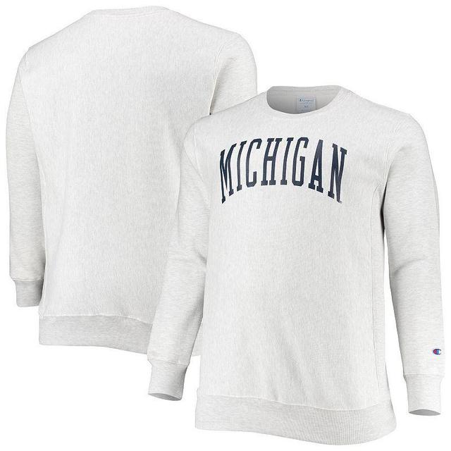 Mens Champion Ash Michigan Wolverines Big & Tall Reverse Weave Fleece Crewneck Pullover Sweatshirt Product Image