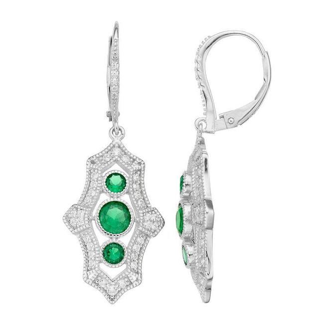 Sterling Silver Green & Clear Cubic Zirconia Drop Earrings, Womens, White Product Image