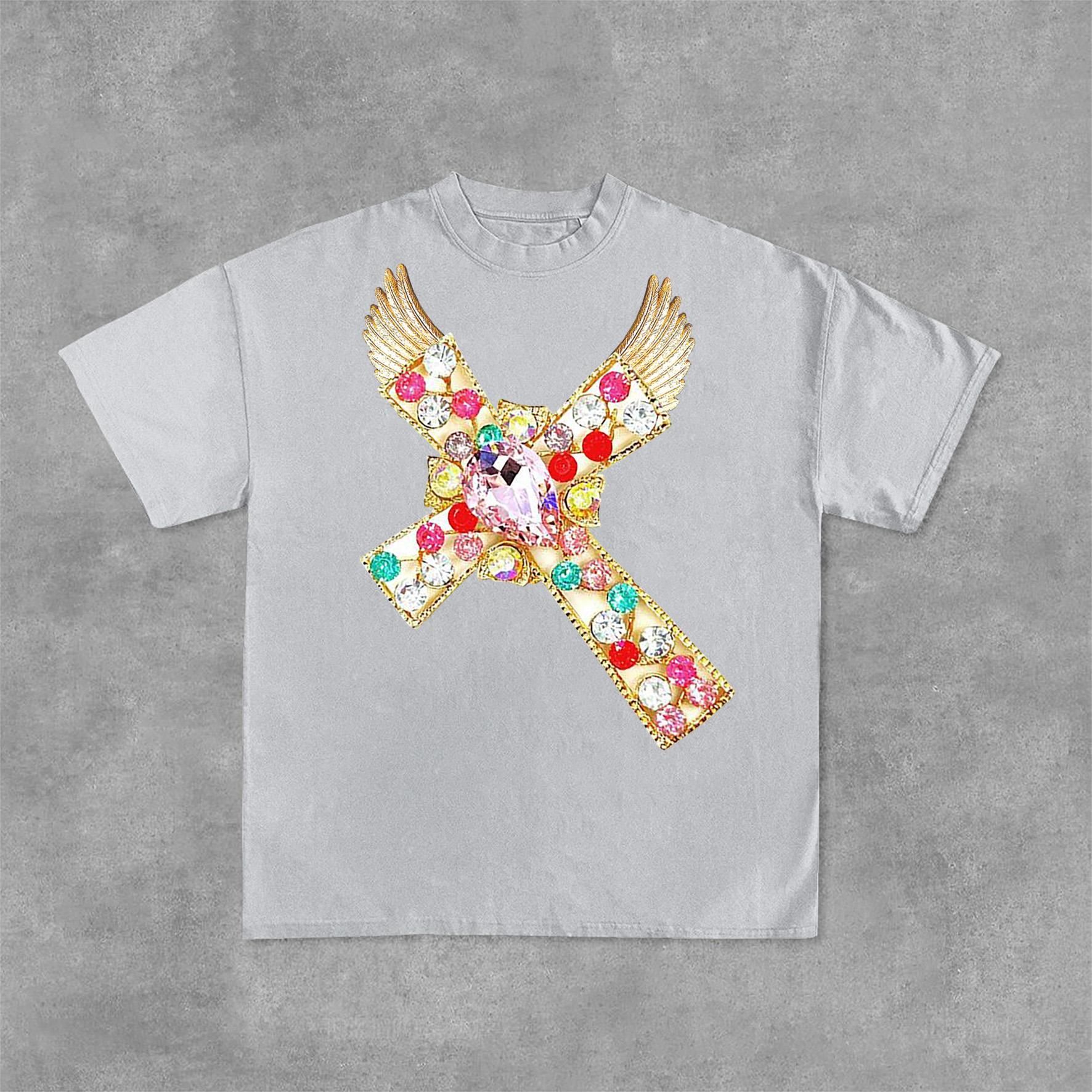 Diamond Cross Graphic Print Casual Cotton T-Shirt Product Image