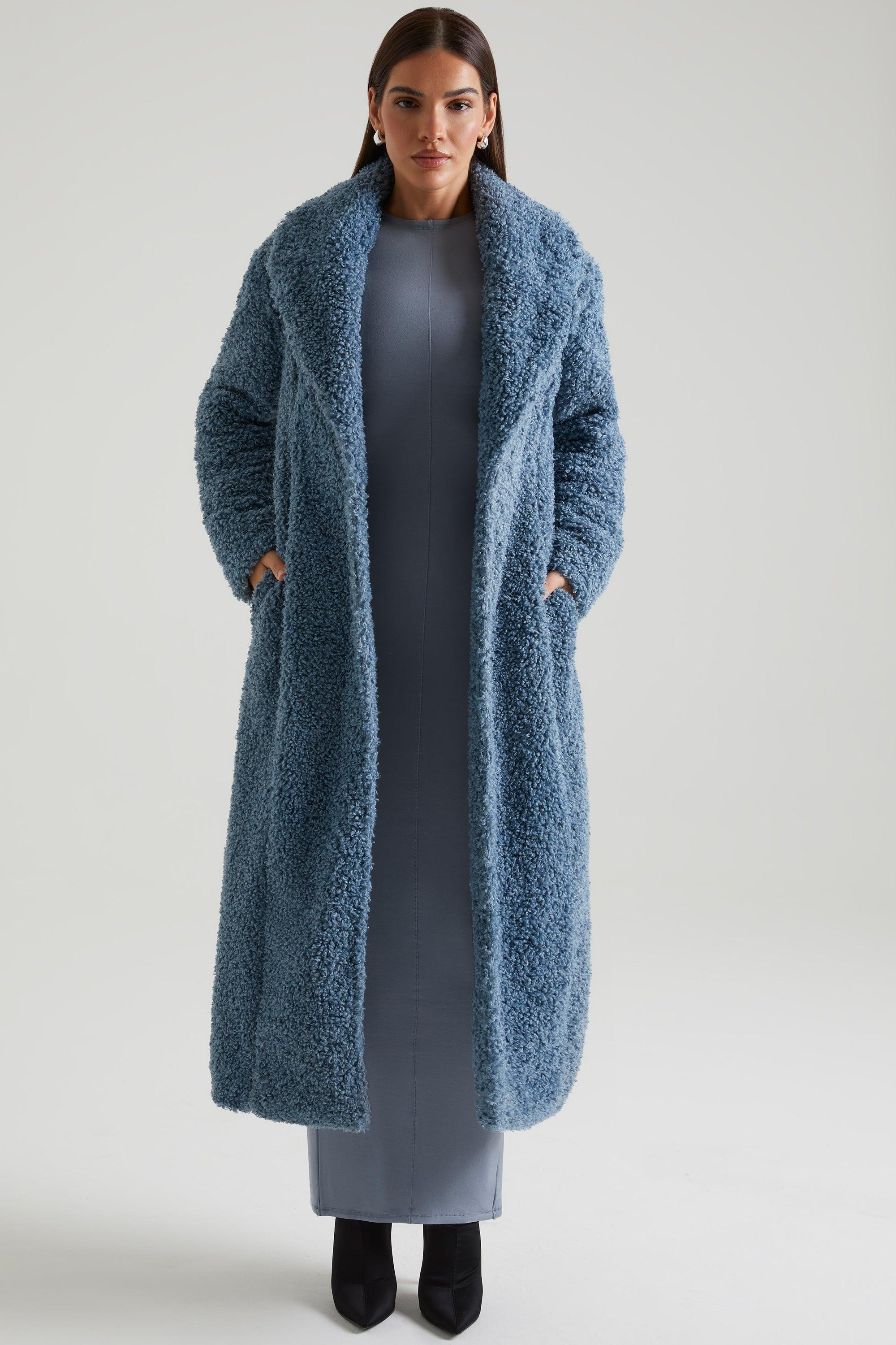 Long Shearling Coat in Blue Product Image