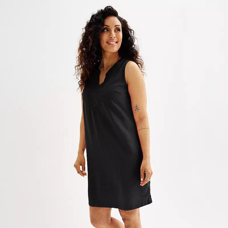 Womens Croft & Barrow Embroidered Splitneck Dress Product Image