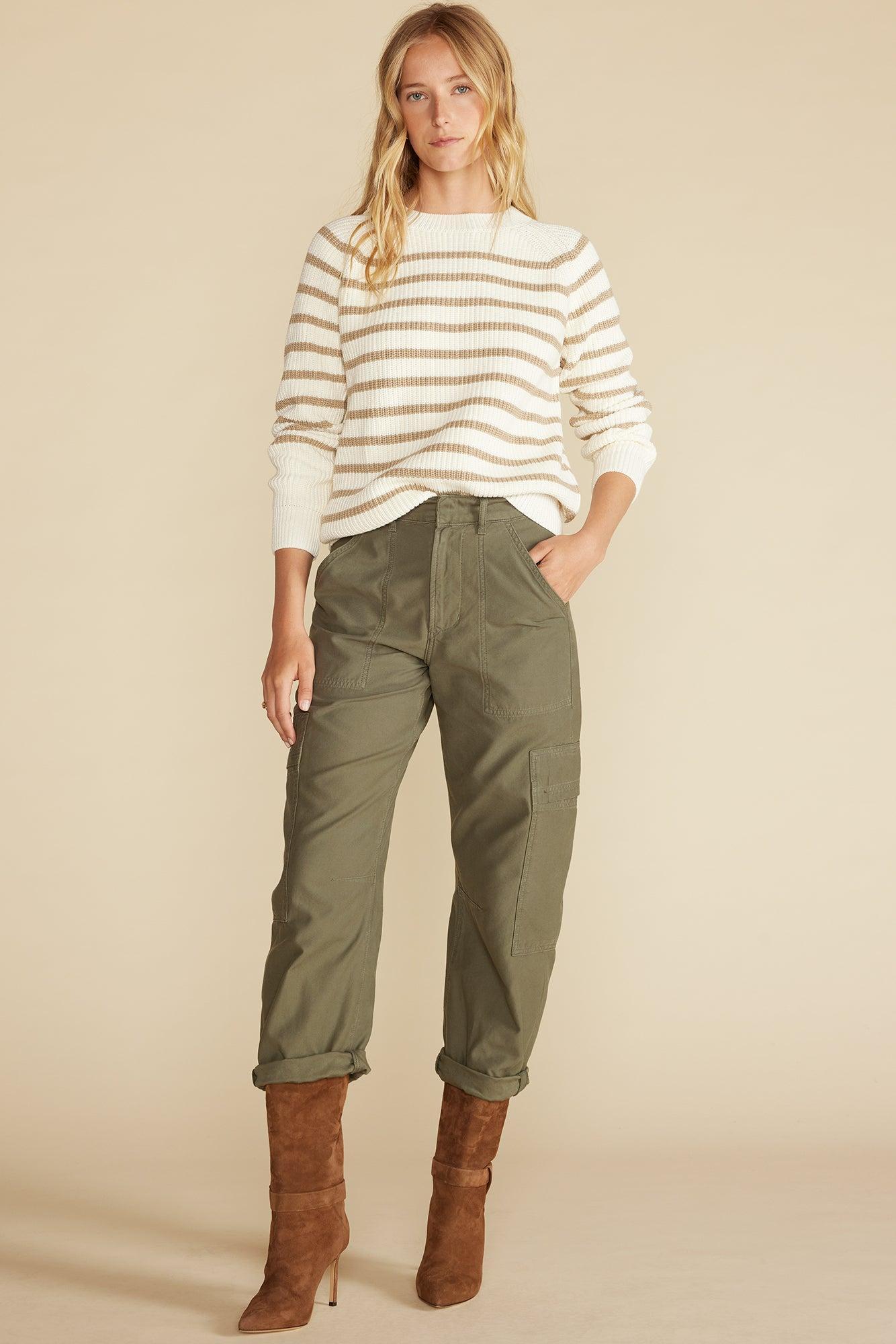 Layla Organic Cotton Sweater - Ivory and Tan Stripe Product Image