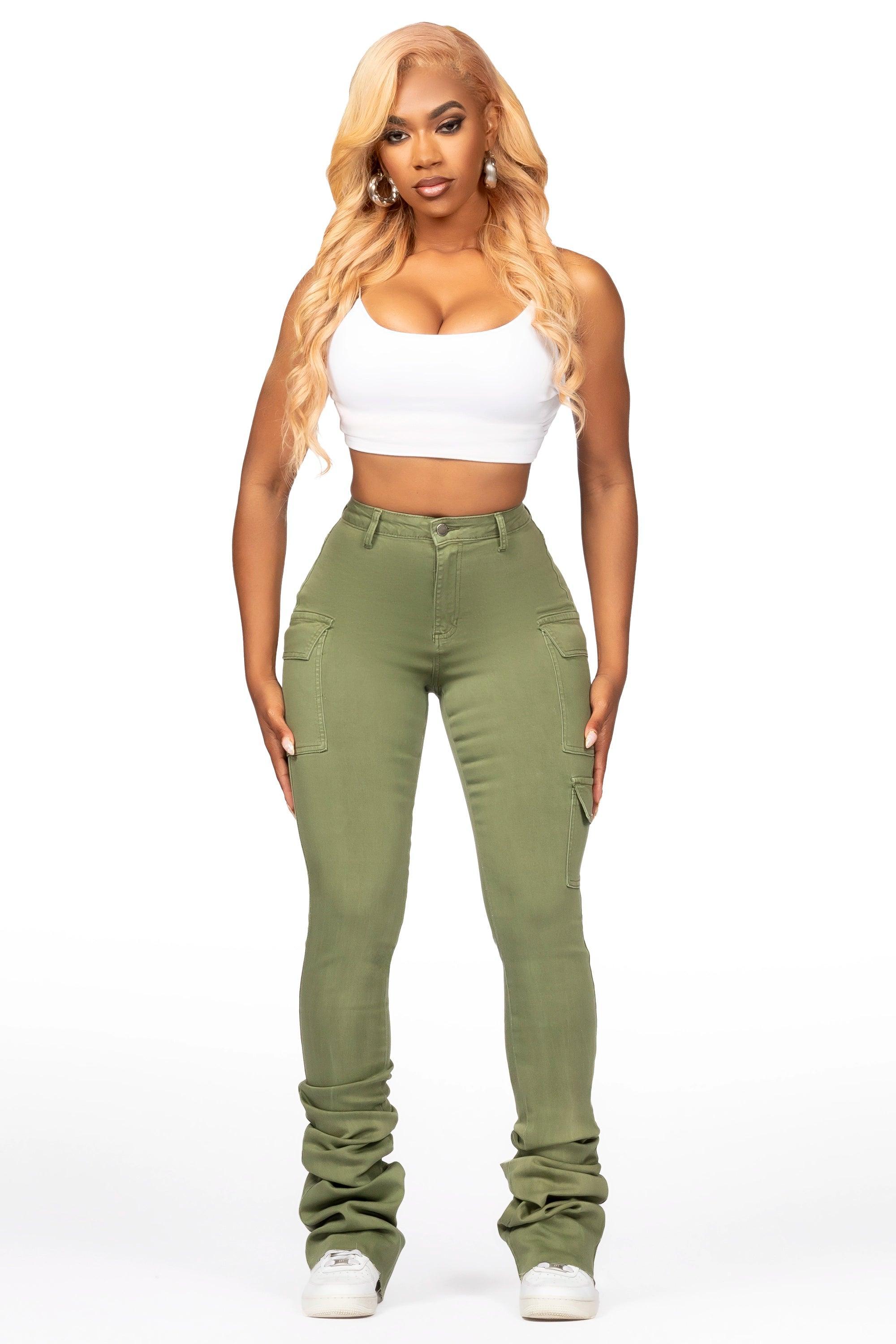 Vixen Olive Cargo Super Stacked Jean Female Product Image