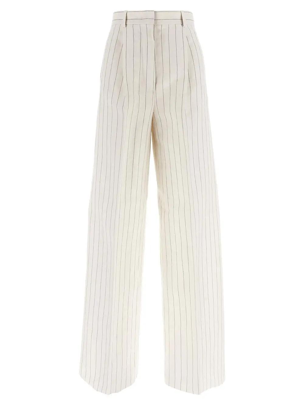 Linen-blend Striped Wide-leg Trousers In Burro Product Image