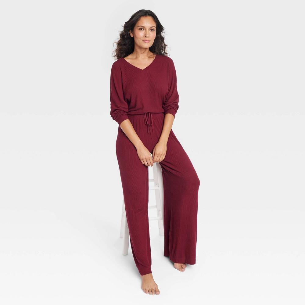 Women's Cozy Ribbed Wide Leg Pants - Auden™ Red M Product Image