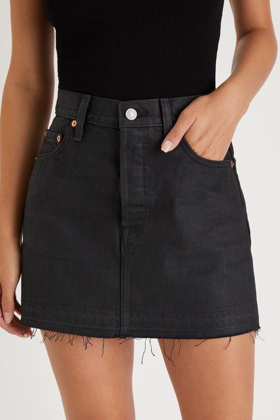 Icon Black Coated Raw Hem Denim Mini Skirt Product Image