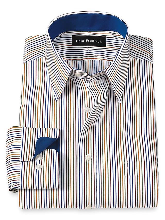 Non-Iron Cotton Stripe Dress Shirt With Contrast Trim - Multi Product Image