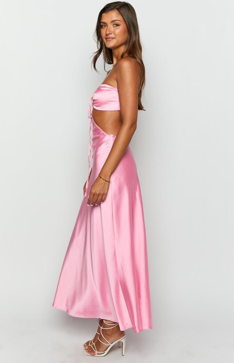 Lili Pink Satin Strapless Maxi Dress Product Image