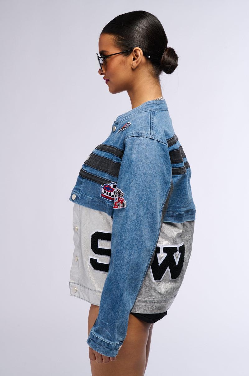 RACING QUEEN DENIM TWO IN ONE BOMBER Product Image