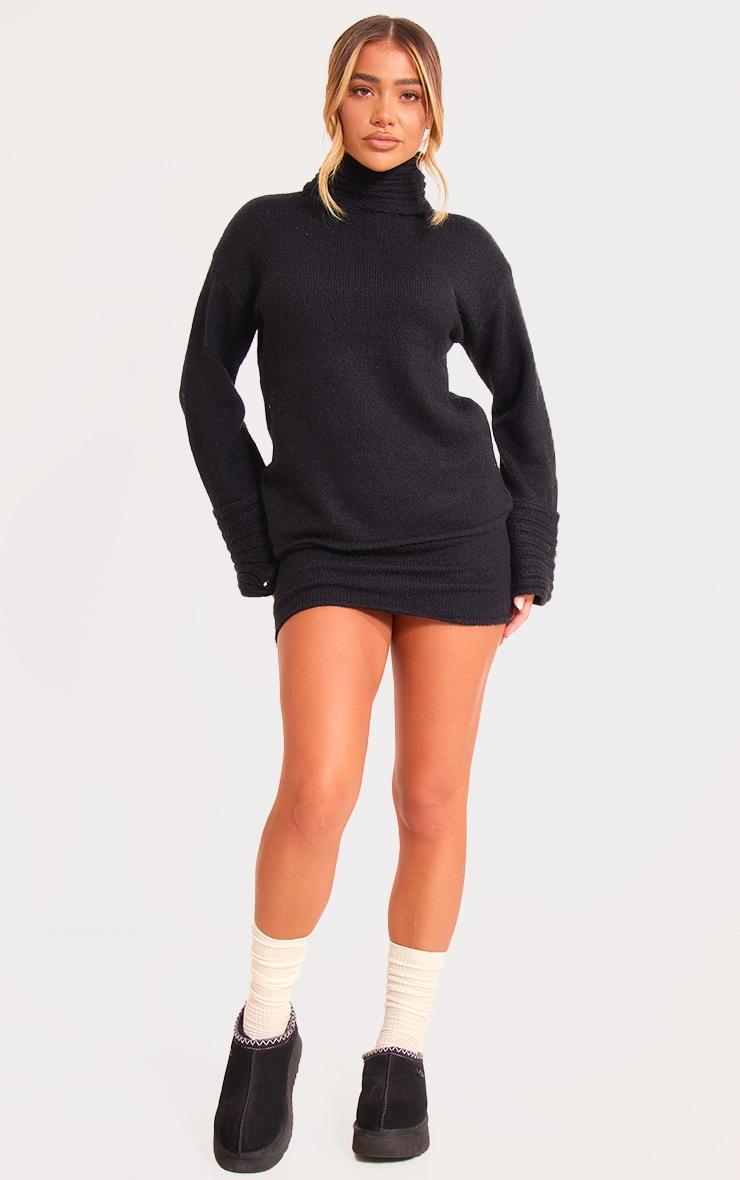 Black Textured Knit Roll Neck Oversized Jumper Product Image