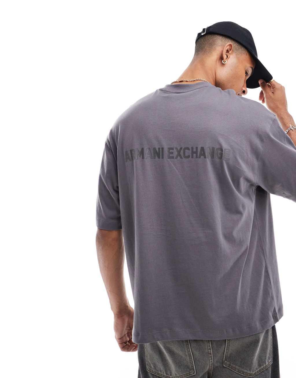 Armani Exchange boxy fit micro logo t-shirt in gray Product Image