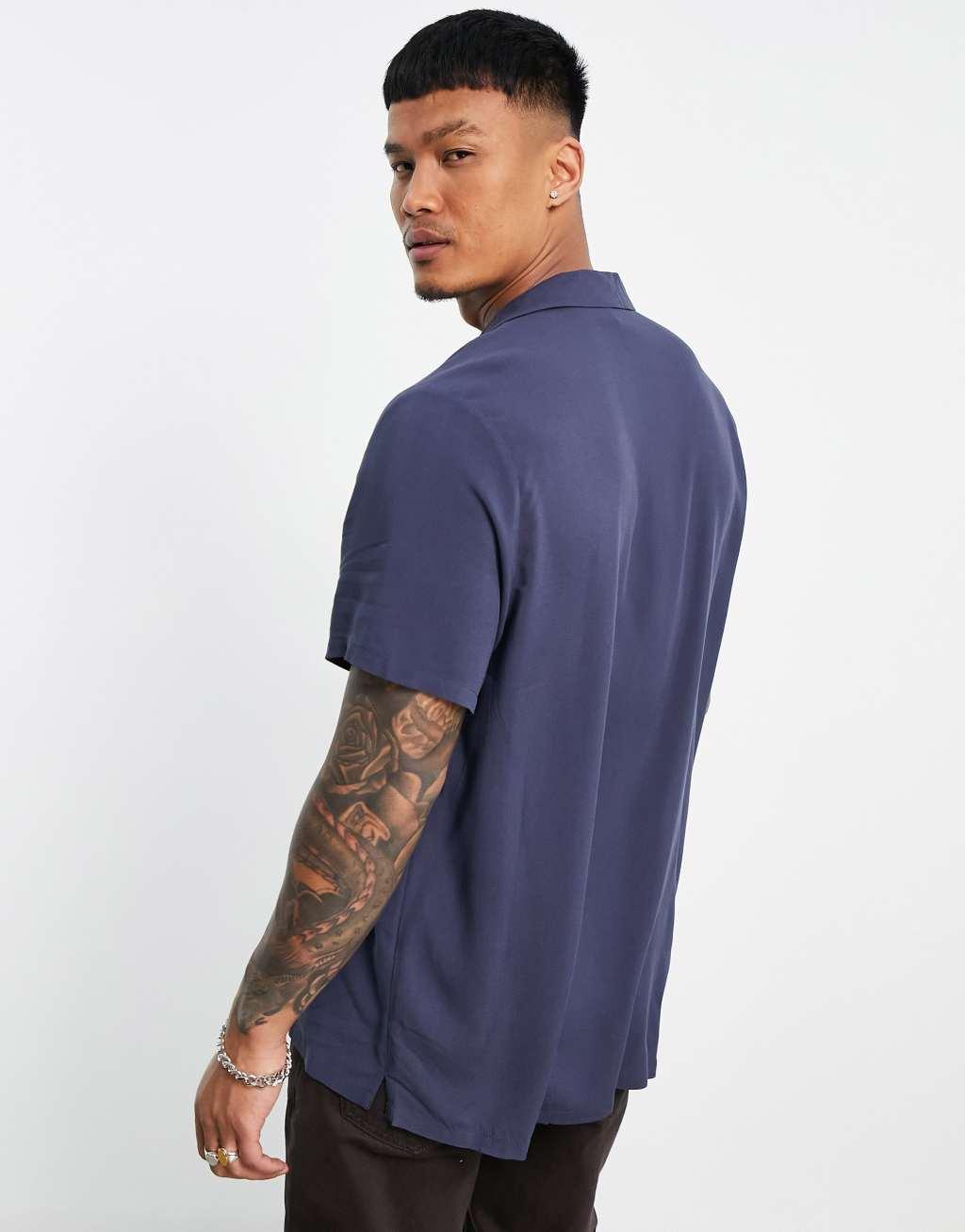 ASOS DESIGN relaxed viscose shirt in navy Product Image