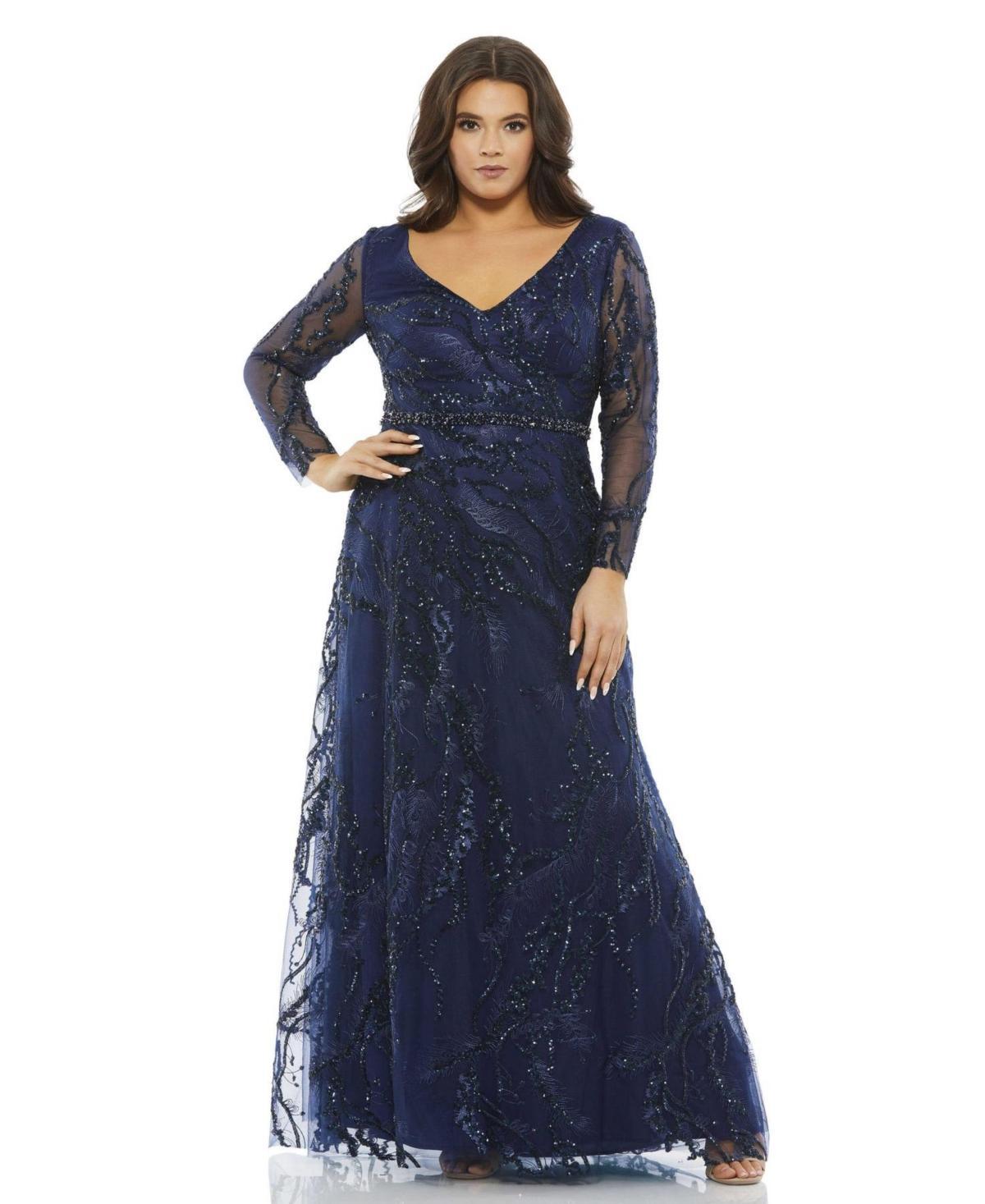 Mac Duggal Illusion Long Sleeve Gown Product Image