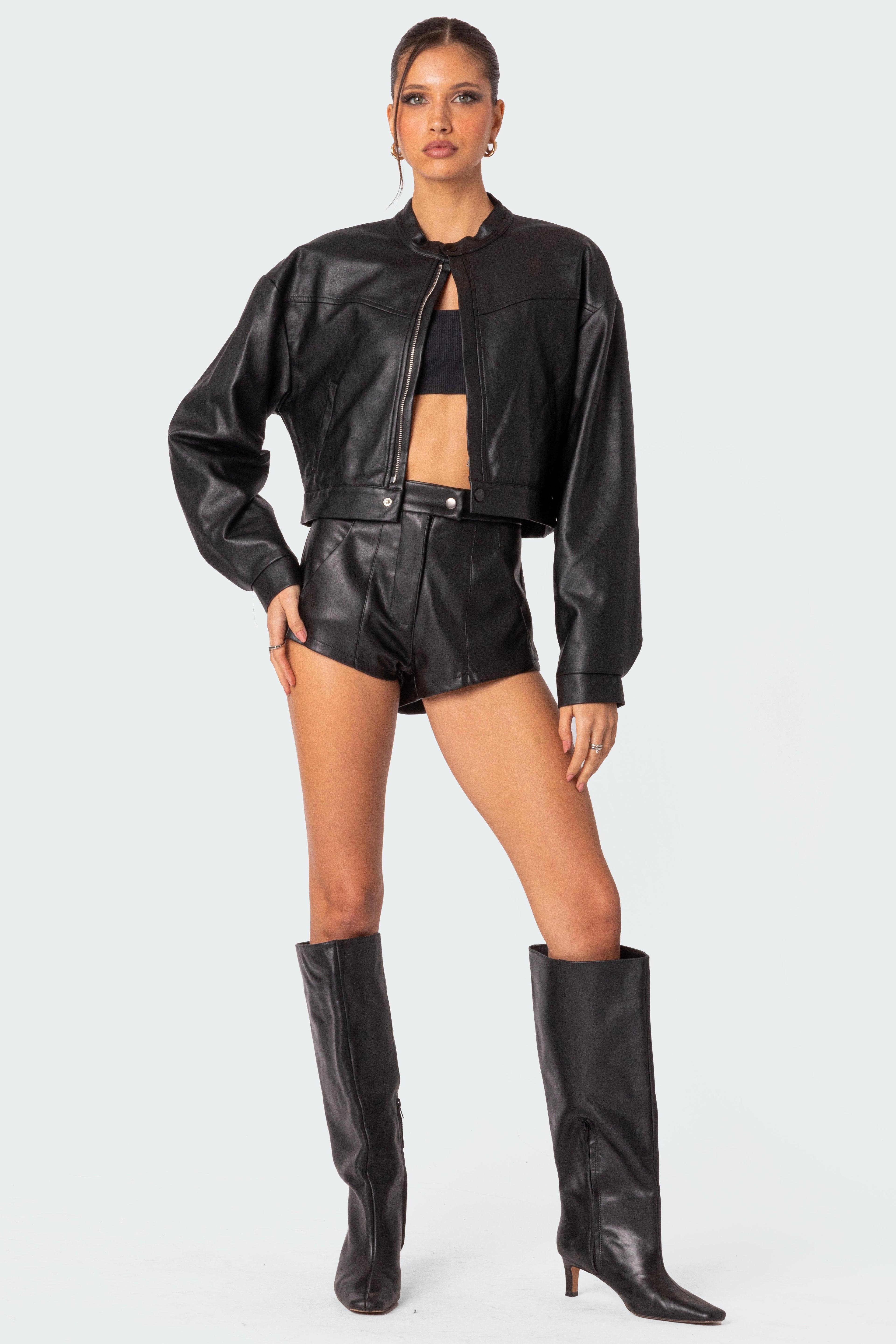 Ramona High Rise Faux Leather Micro Shorts product image