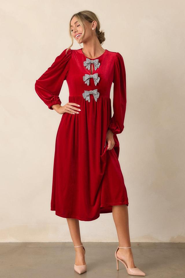 Moments To Treasure Red Velvet Midi Dress Product Image