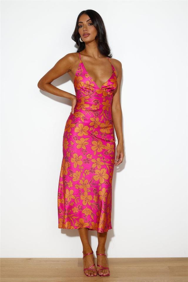 Florals On My Mind Satin Maxi Dress Pink Product Image