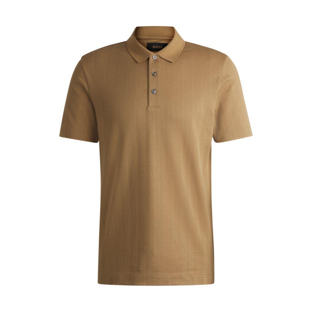 HUGO BOSS Herringbone-jacquard Polo Shirt In Cotton And Wool In Beige Product Image