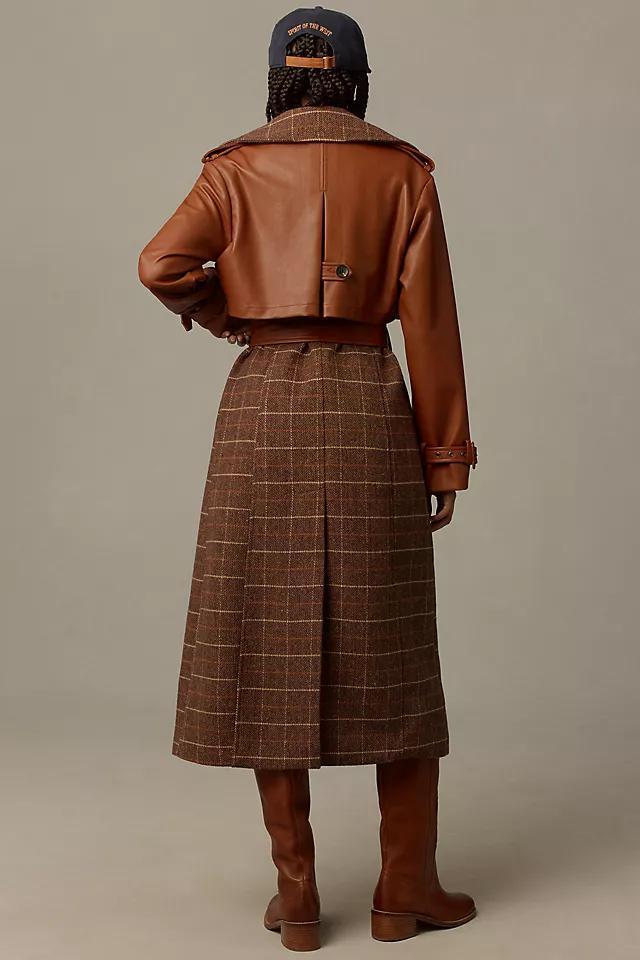 Avec Les Filled Plaid Faux-Leather Belted Trench Coat Product Image