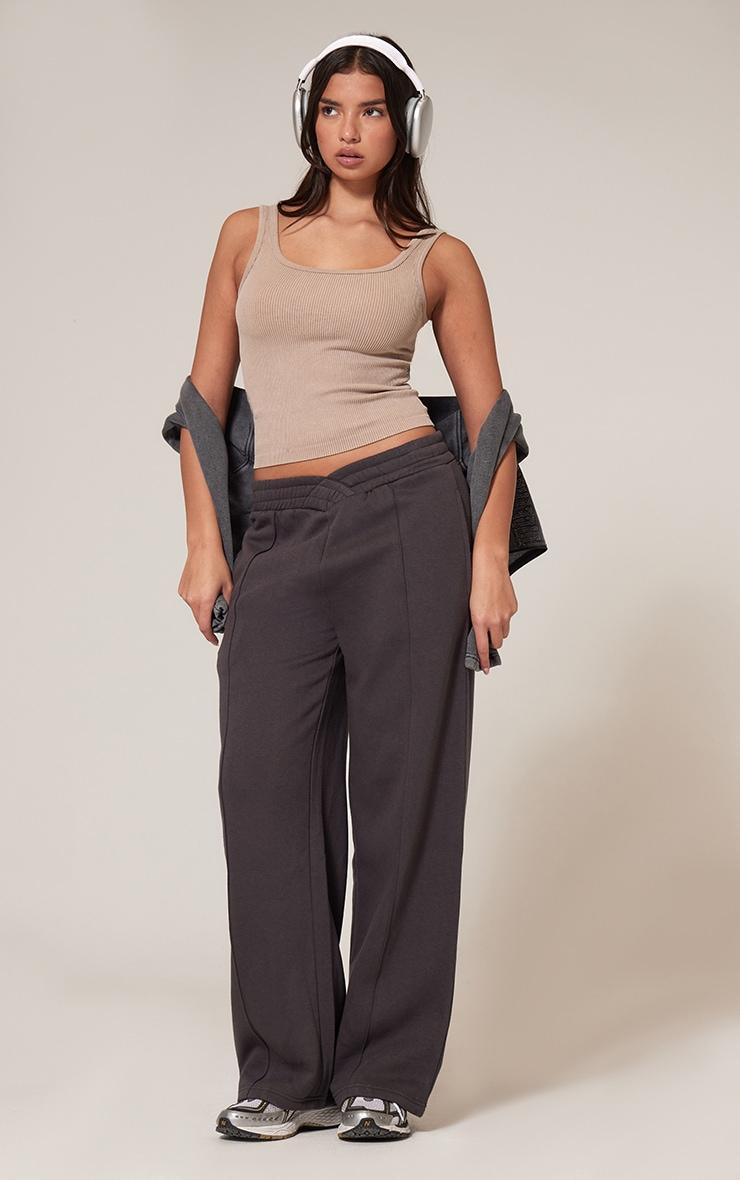 Charcoal Dipped Waist Pintuck Wide Leg Sweat Joggers product image