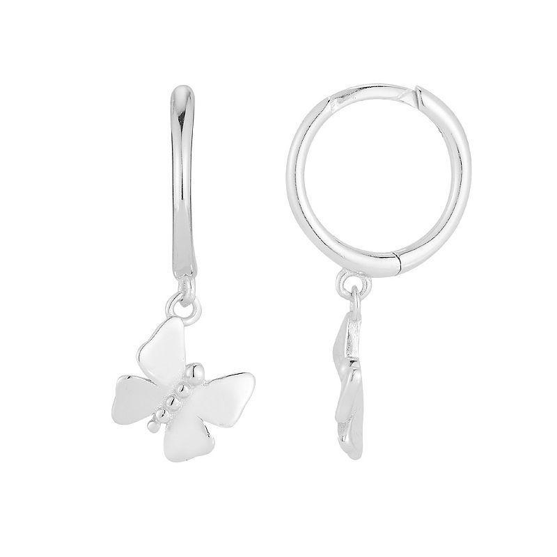 Sunkissed Sterling Butterfly Hoop Drop Earrings, Womens, Silver Product Image