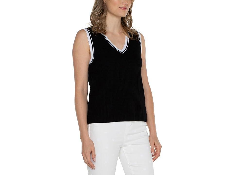 Liverpool Los Angeles Sleeveless V-Neck Sweater with Novelty Rib Trim White Contrast) Women's Sweater product image