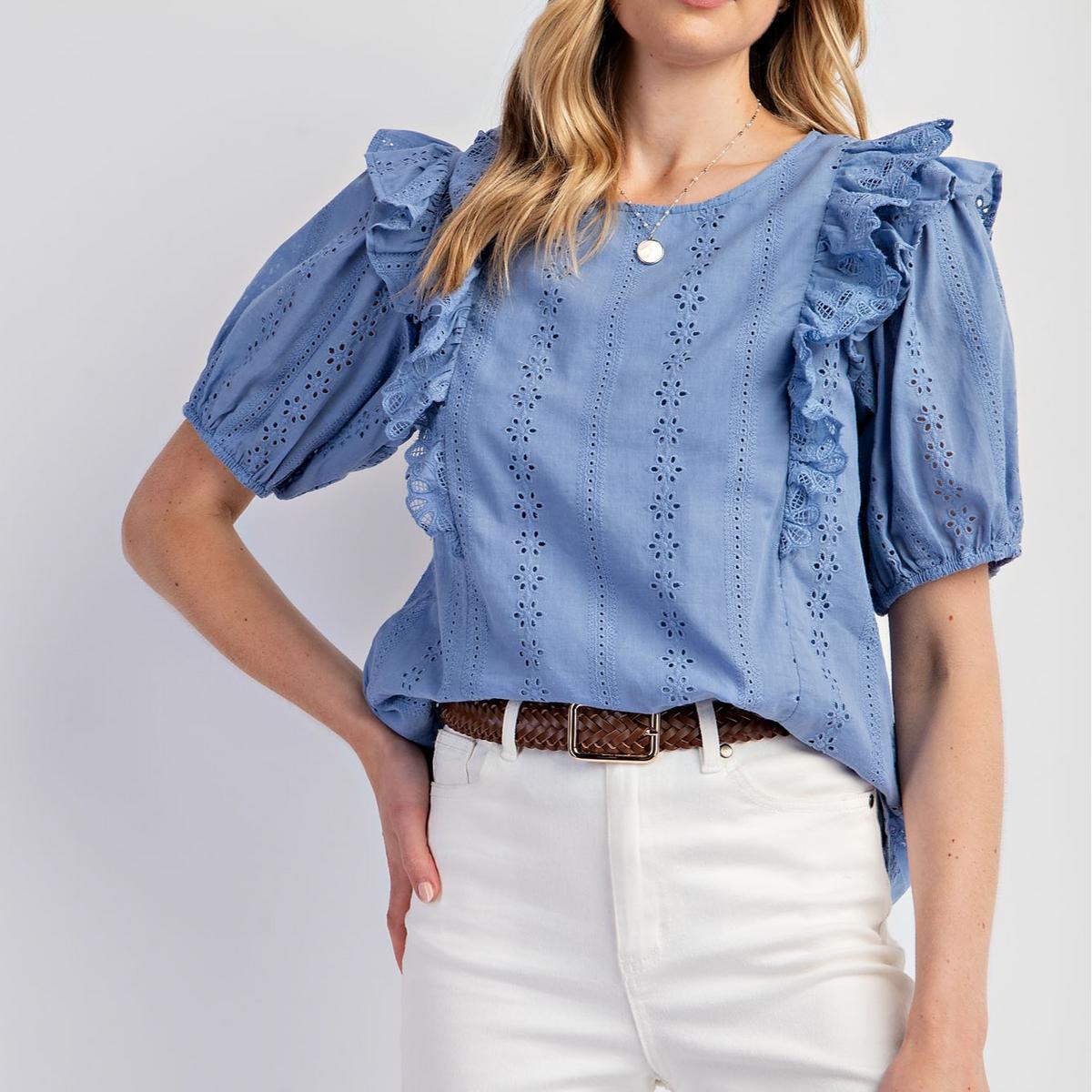 Eyelet Puff Sleeve Blouse Product Image