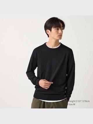 Mens Merino Crew Neck Sweater Black Medium UNIQLO US Product Image