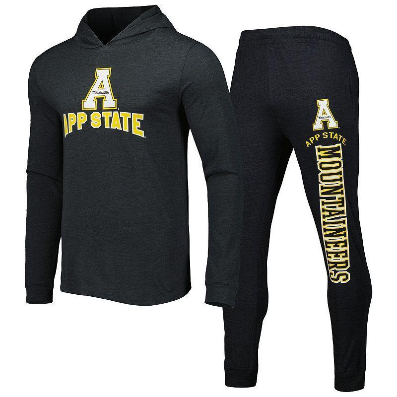 Mens Concepts Sport Black/Charcoal Appalachian State Mountaineers Meter Pullover Hoodie & Joggers Sleep Set Product Image