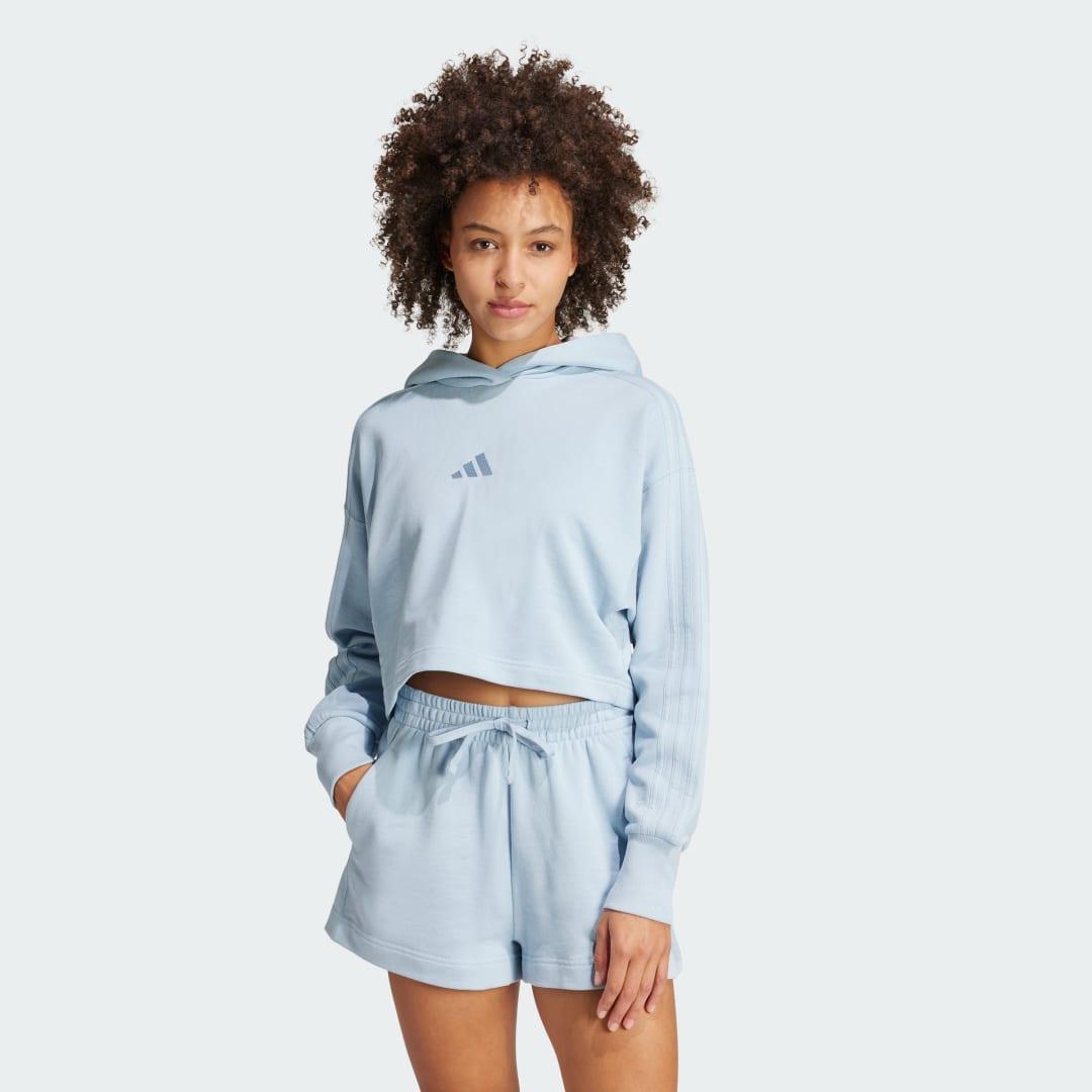 adidas ALL SZN French Terry 3-Stripes Hoodie Wonder Blue M Womens Product Image