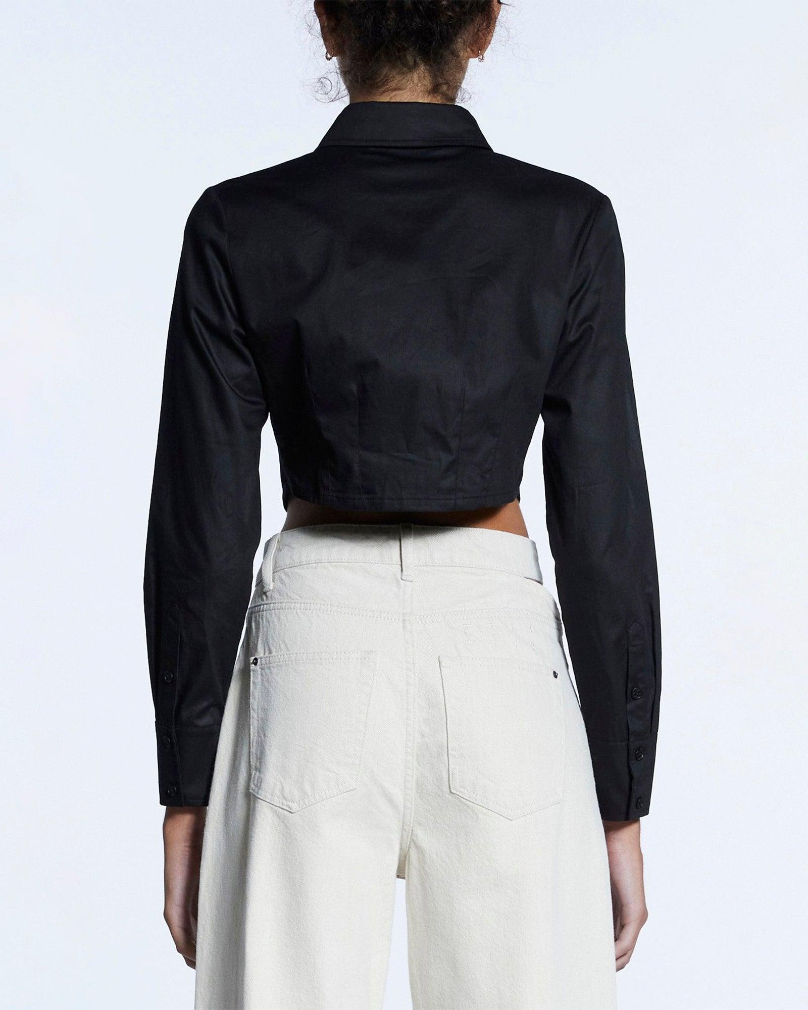 TUCKED CROP SHIRT BLACK Female Product Image