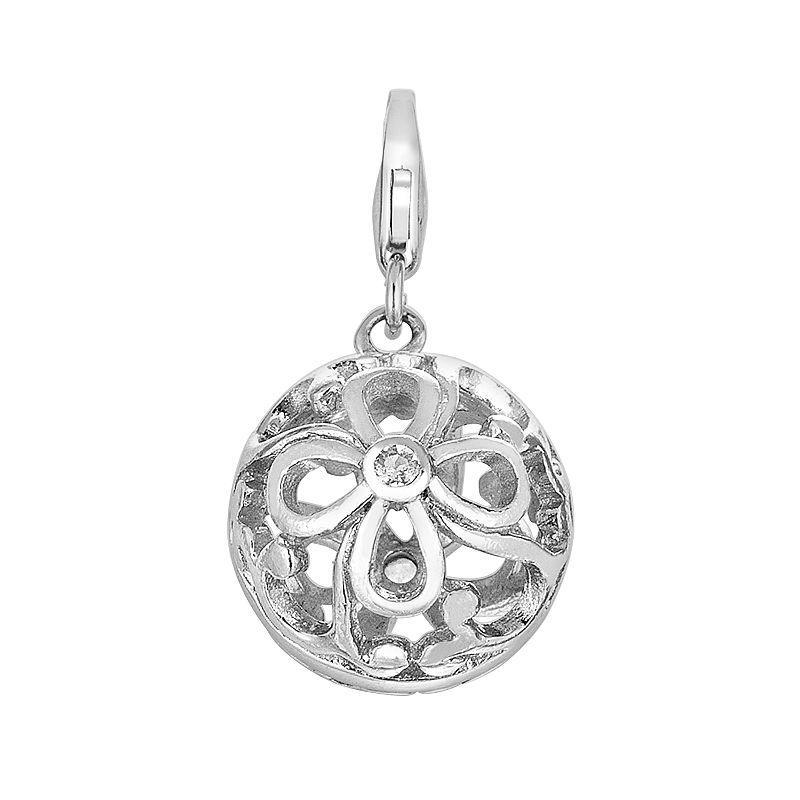 Sterling Silver White Topaz Openwork Flower Charm, Womens Product Image