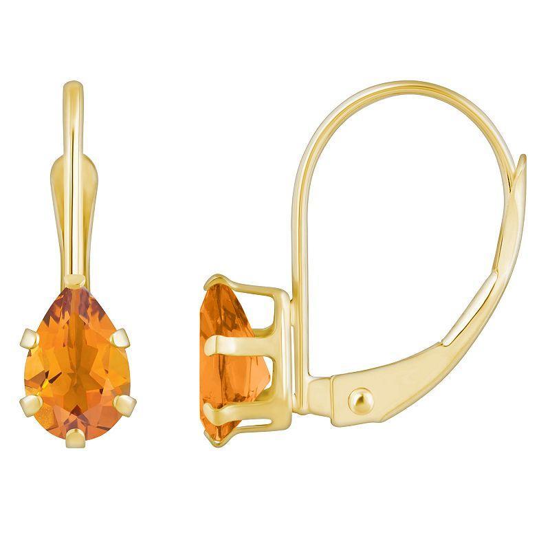 Celebration Gems 10k Gold Pear Shape Citrine Leverback Earrings, Womens, Orange Product Image