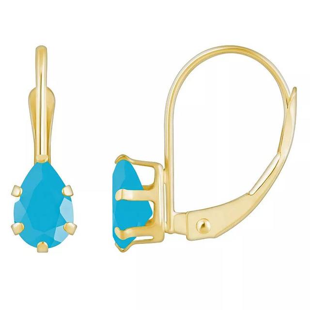 Celebration Gems 10k Gold Pear Shape Stabilized Turquoise Leverback Earrings, Womens Product Image