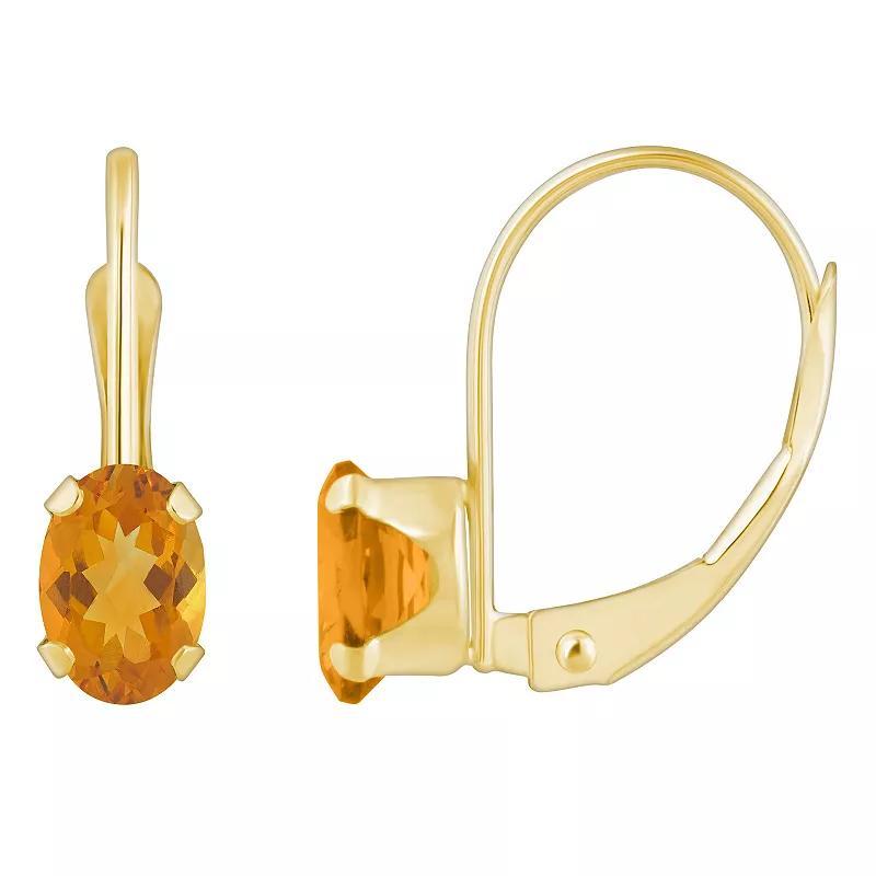 Celebration Gems 10k Gold Oval Citrine Leverback Earrings, Womens Product Image