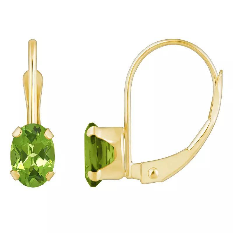 Celebration Gems 10k Gold Oval Peridot Leverback Earrings, Womens, Green Product Image