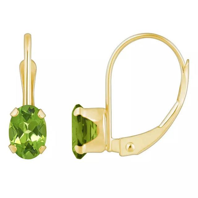 Celebration Gems 10k Gold Oval Peridot Leverback Earrings, Womens Product Image