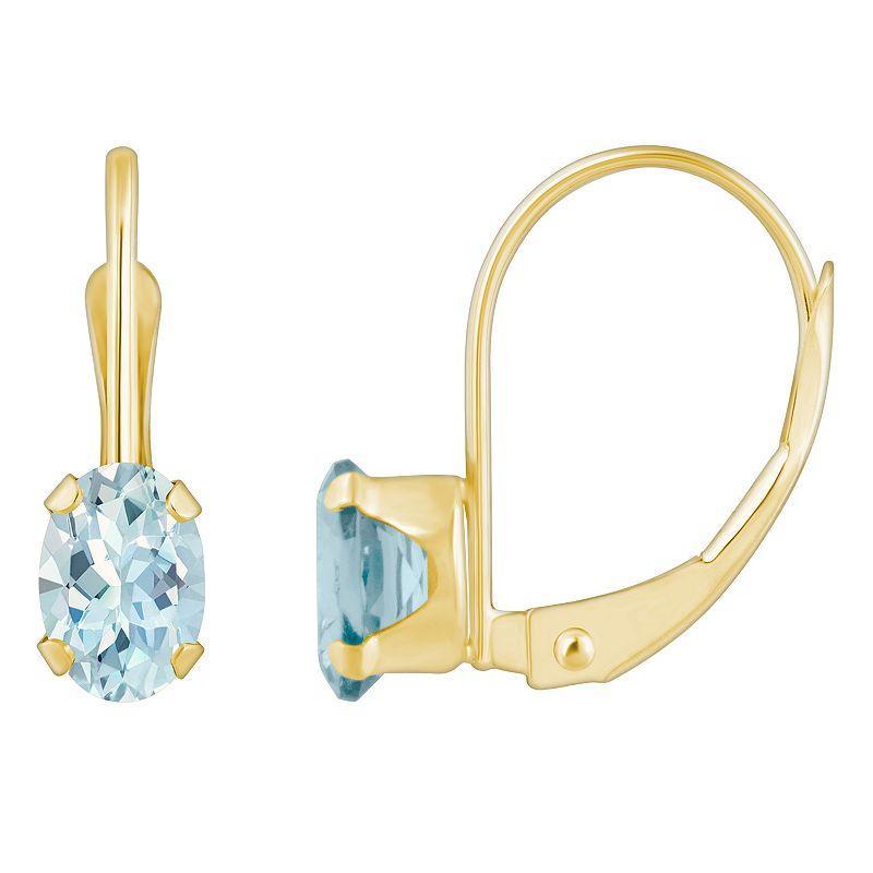 Celebration Gems 10k Gold Oval Aquamarine Leverback Earrings, Womens, Blue Product Image