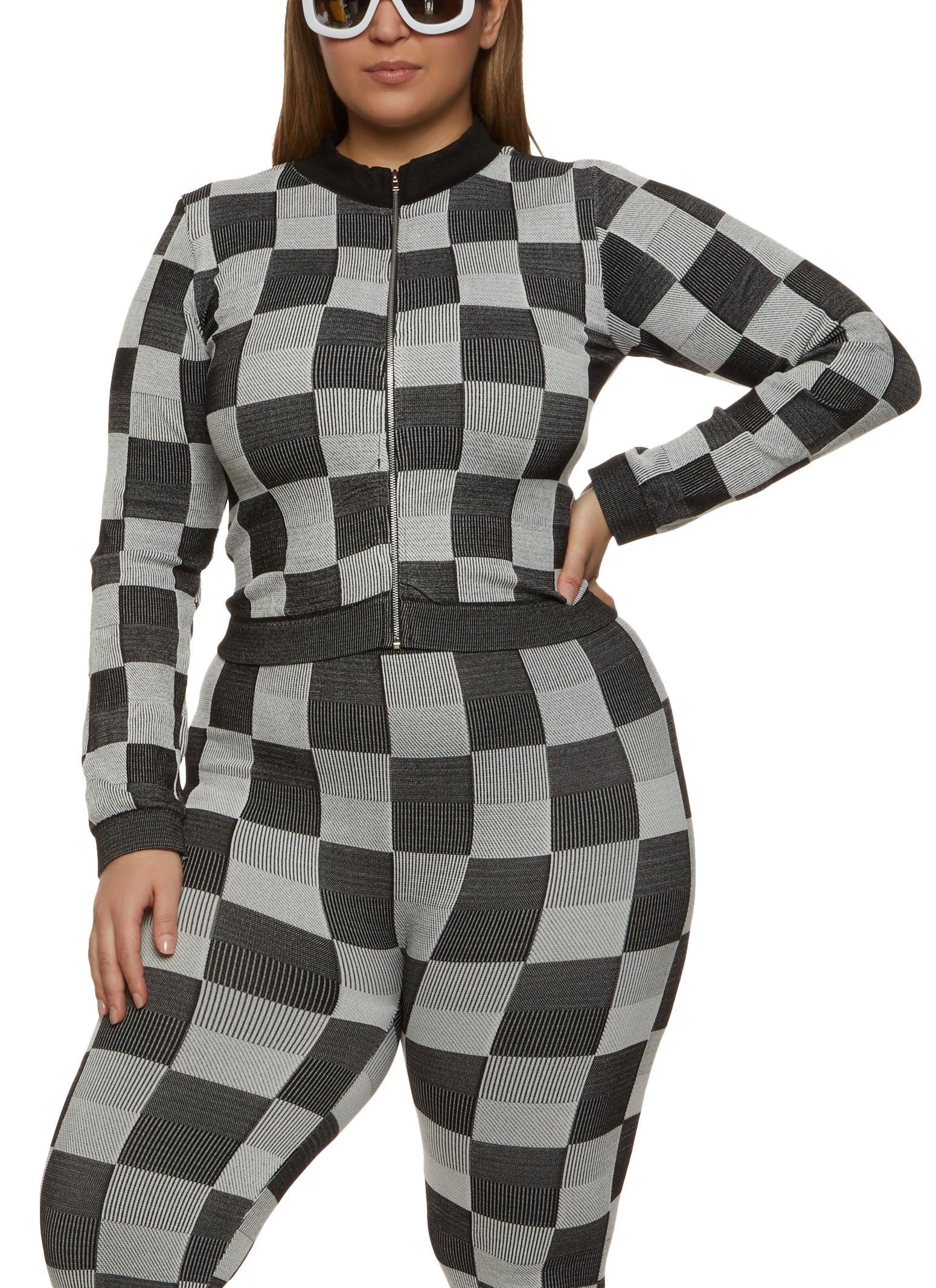 Womens Plus Size Seamless Checkered Track Jacket Product Image