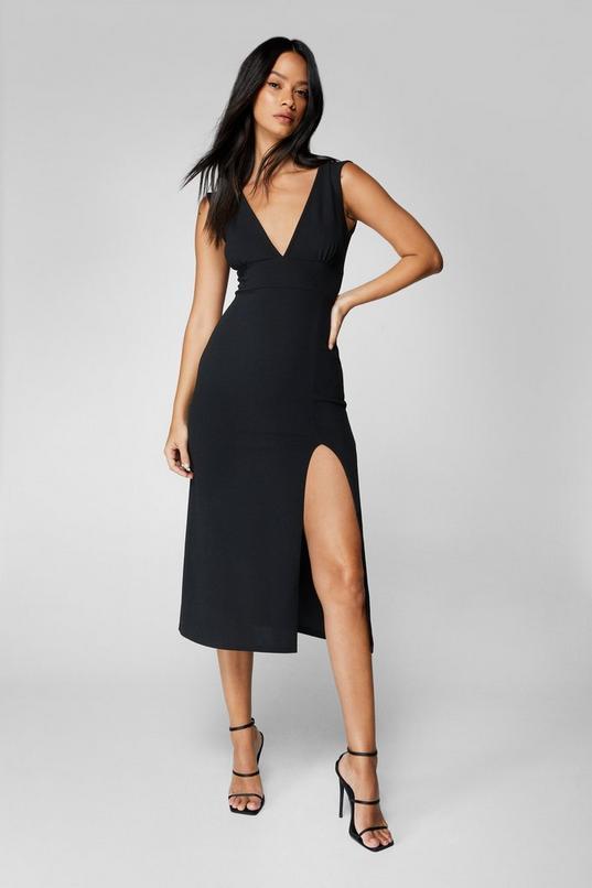 Plunge V Neck Split Midi Dress Product Image